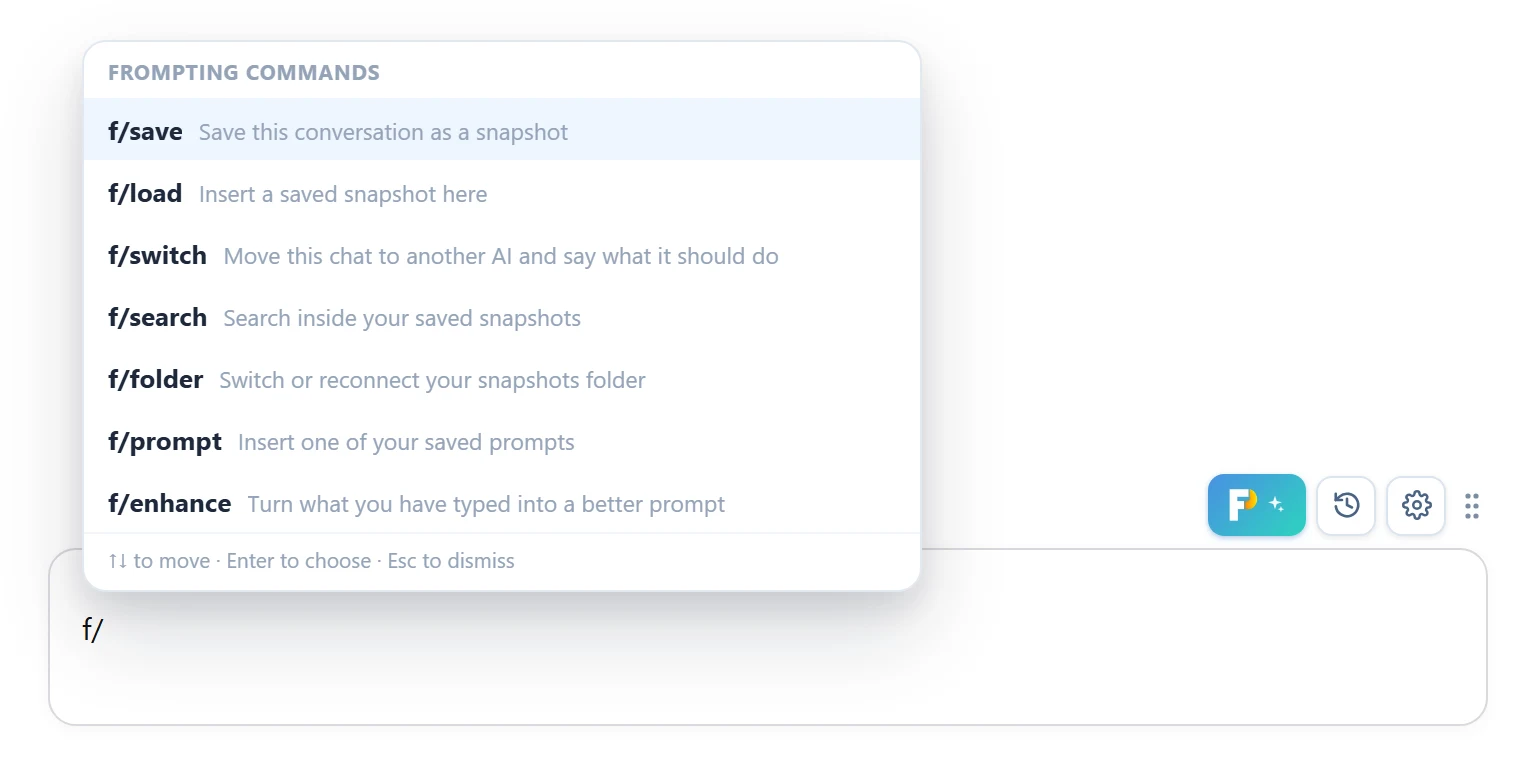 The f/ menu, over the chat box.